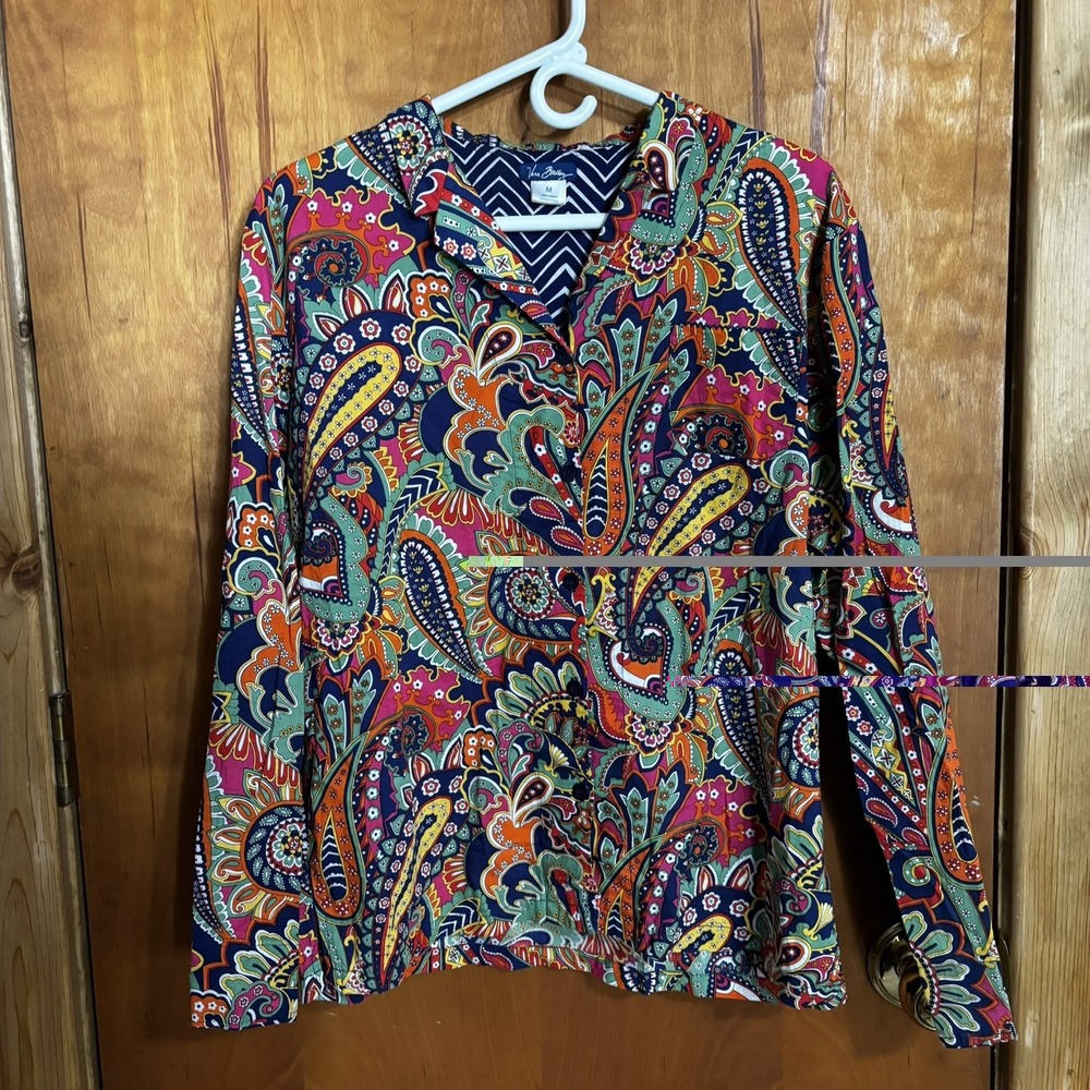 Vera Bradley Size M Colorful Paisley 100% Cotton Button Up Blouse Preppy Beach